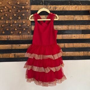 Joyfolie Red and Gold Layered girls holiday dress